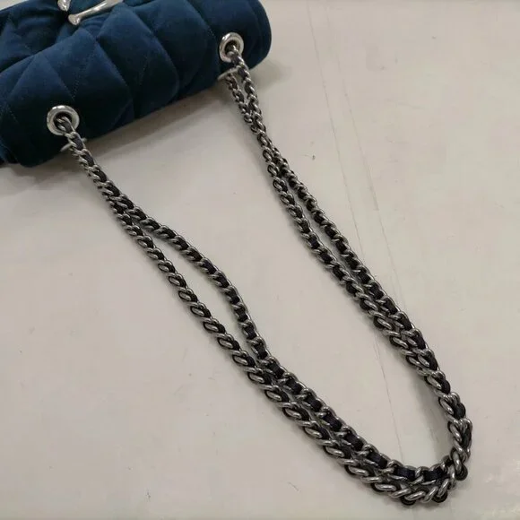 Coach Shoulder Bag Navy Blue Velvet 389-031525